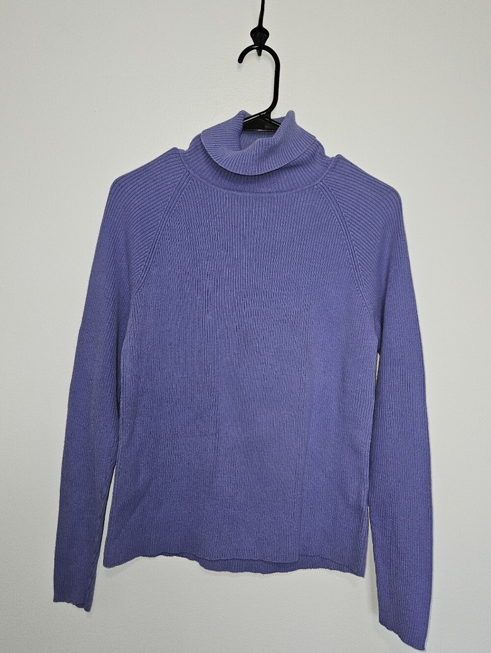 Ribbed Purple Long Sleeve Turtleneck Sweater, 100% Cotton, Women's Size Large